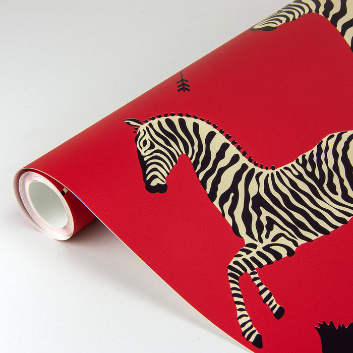 Brewster | Masai Red Zebra Safari Scalamandre Self Adhesive Wallpaper