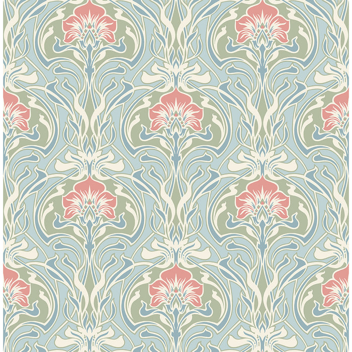 Mucha Light Blue Botanical Ogee Wallpaper | A-Street Prints