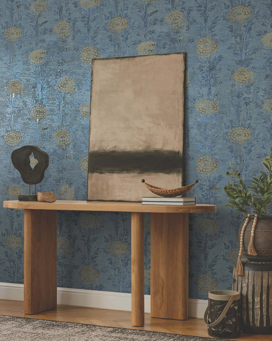 French Marigold Wallpaper Teal | York Wallcoverings