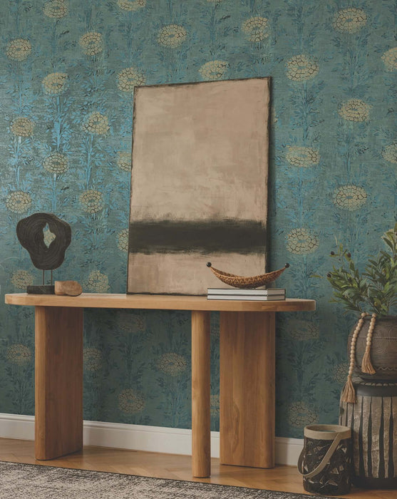 French Marigold Wallpaper Teal | York Wallcoverings