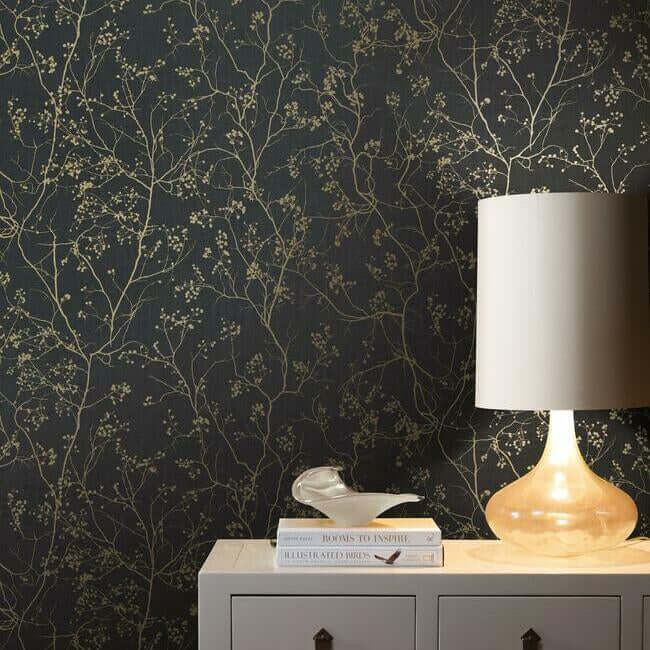 Luminous Branches Black Wallpaper | York Wallcoverings