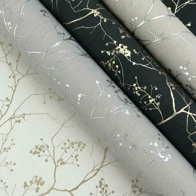 Luminous Branches Black Wallpaper | York Wallcoverings