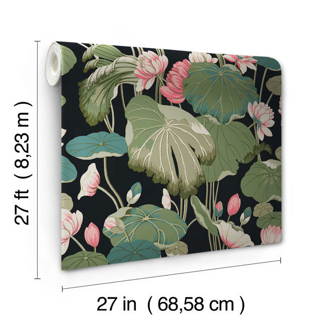 Lotus Pond Wallpaper- Midnight/Flamingo | York
