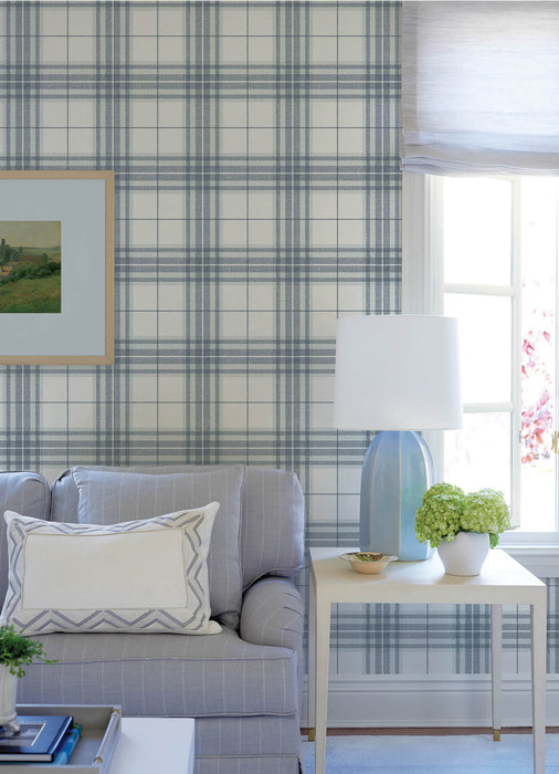 Cabin Check Blue Plaid Wallpaper | Chesapeake
