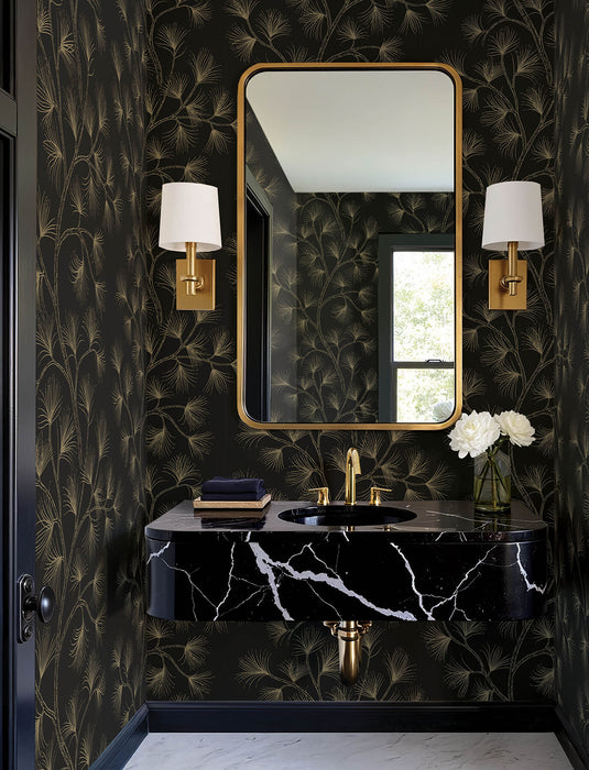 Kismine Gold Botanical Trail Wallpaper | A-Street Prints
