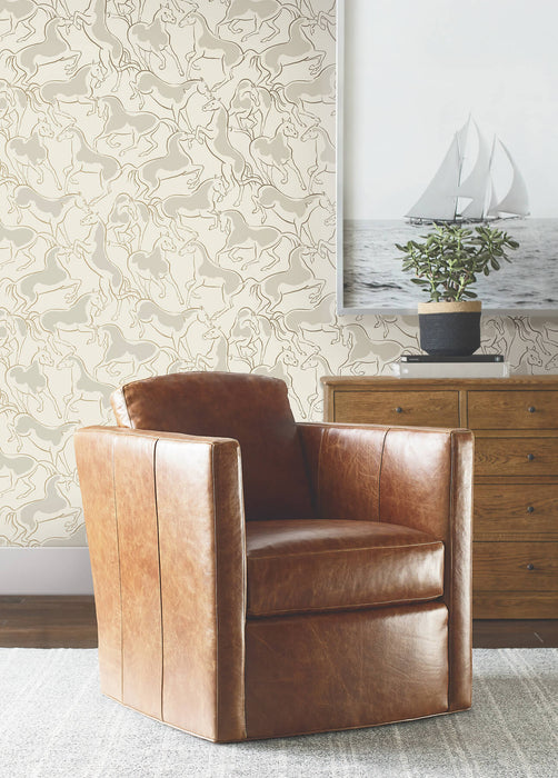 Dressage Beige Stallions Wallpaper | York Wallcoverings