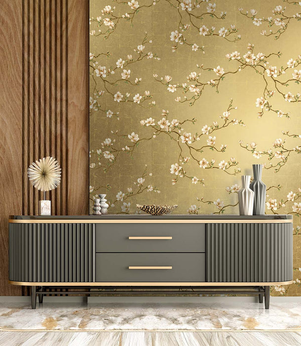 Moonlace Magnolia Specialty Wallpaper - Oro | Wallquest