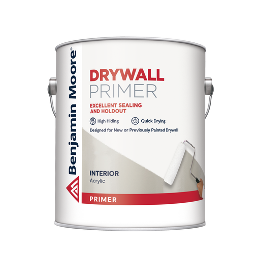 Benjamin Moore drywall primer can on a white background