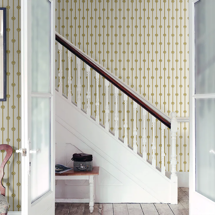 Baroque Stripe Wallpaper - Gold/White | Versace