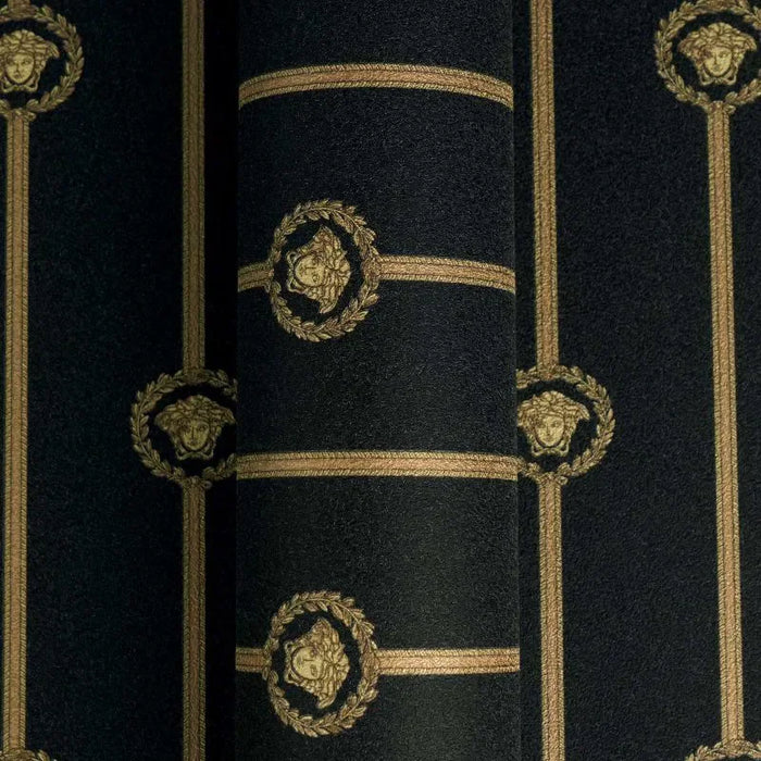 Baroque Stripe Wallpaper - Gold/White | Versace