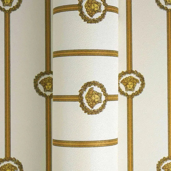 Baroque Stripe Wallpaper - Gold/White | Versace