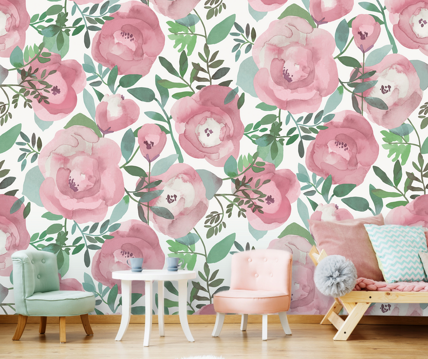 Remix Walls | Blooming Floral Mural Wallpaper in Darling Pink