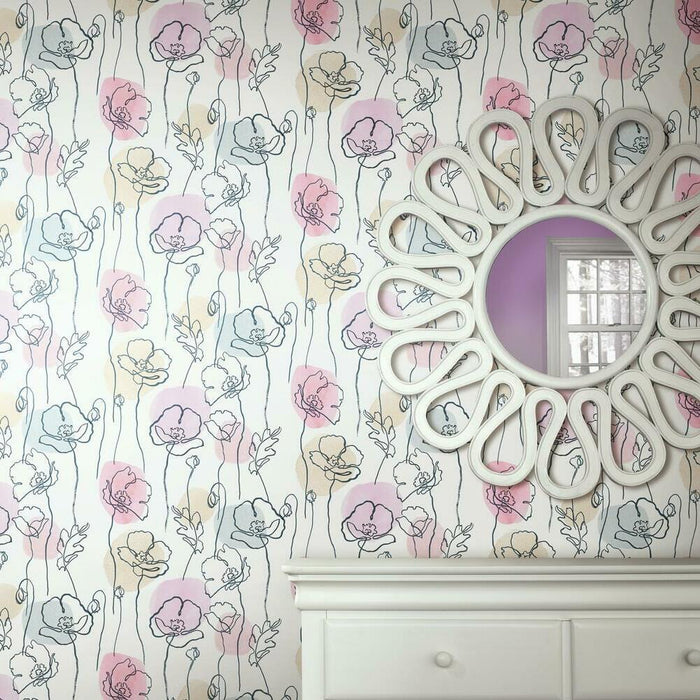 York | Pink and White Modern Poppy Peel and Stick Wallpaper